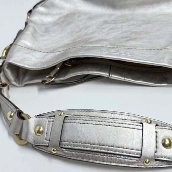 Coach Carly Shoulder Bag in shimmery silver and gold tone brass hardware - Picture 6 of 11